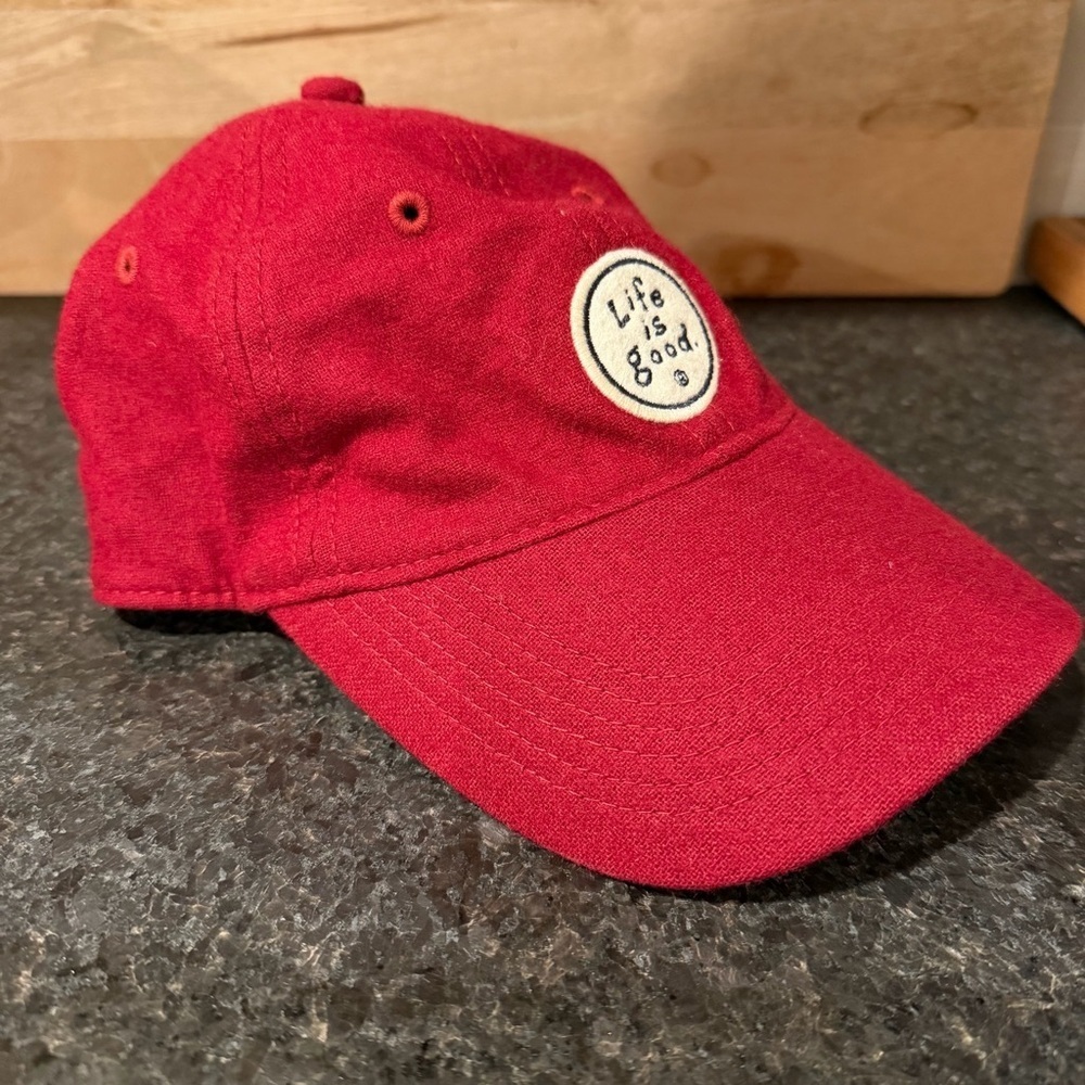Vintage Wool Red Life is Good Logo Youth Baseball Hat EUC Large